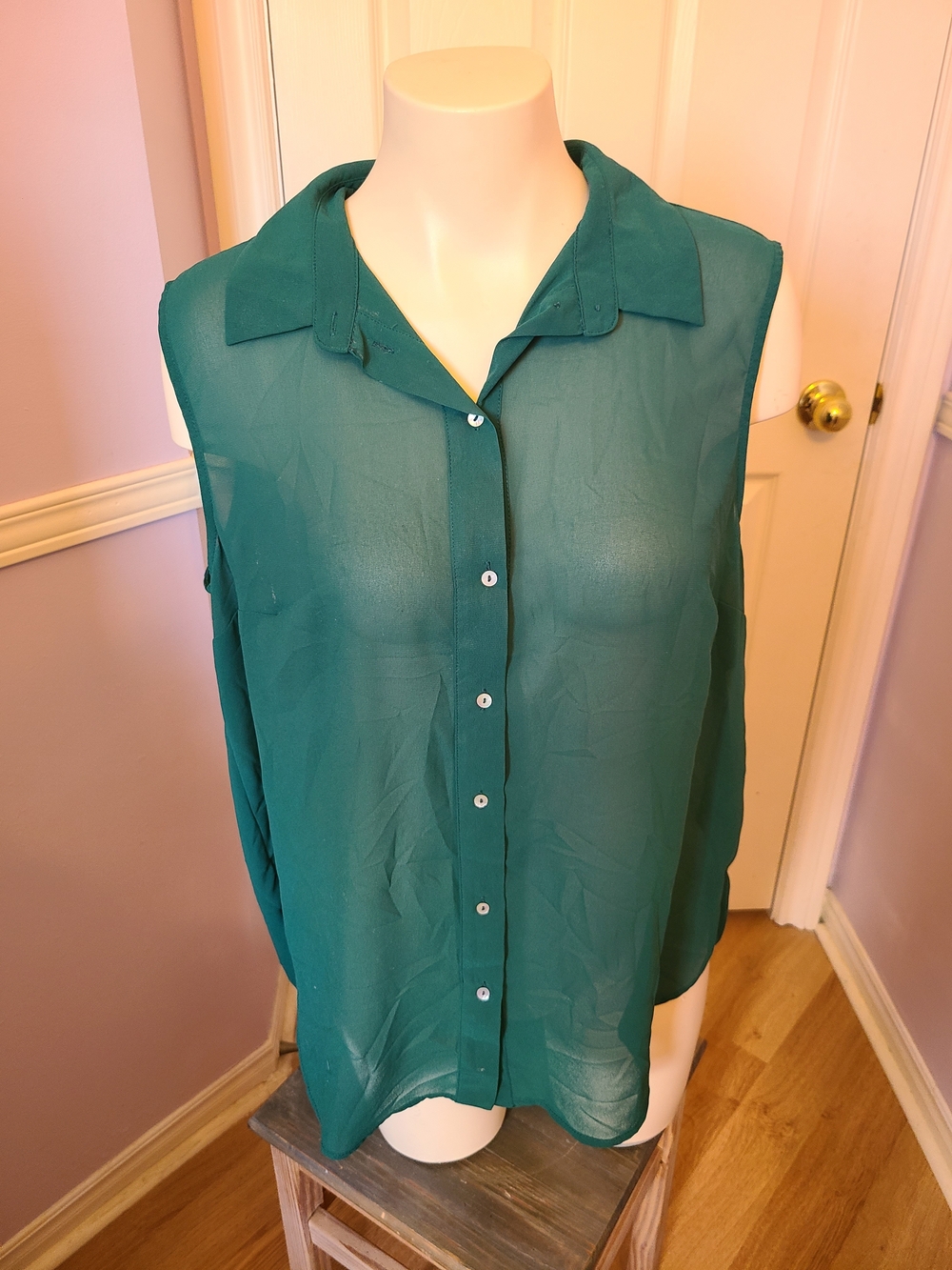 H&M Sheer Teal Sleeveless Button-Up Blouse